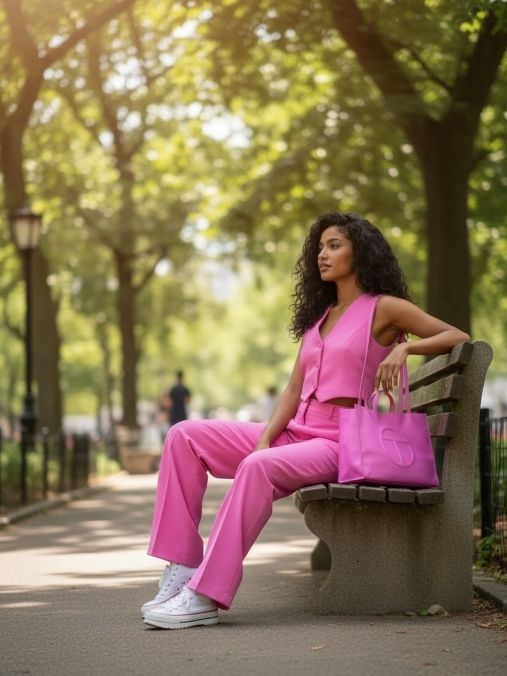 XL Telfar Pink Vegan Leather Tote with Embossed Logo/ Dual Straps - Picture 3 of 9
